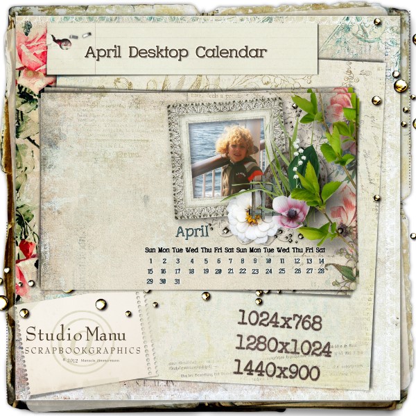 April Desktop Calendar 2012 comes with and without the calendar