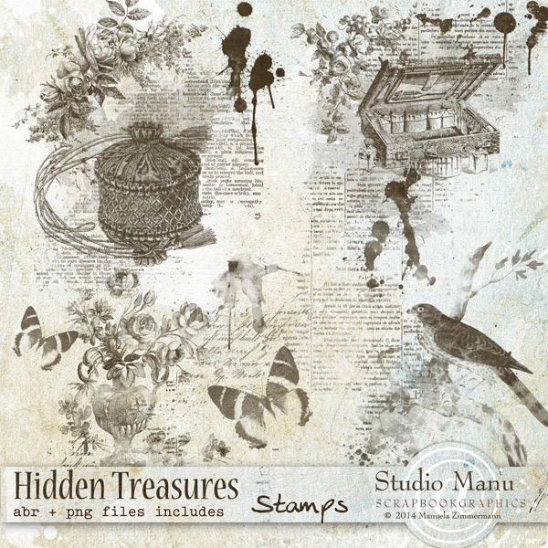 Stamps Brushes coordinating with Hidden Treasures Page Kit