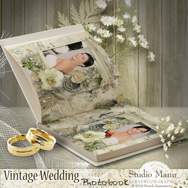 Vintage Wedding Photobook - Open Book Sample Page Scrapbook Digital