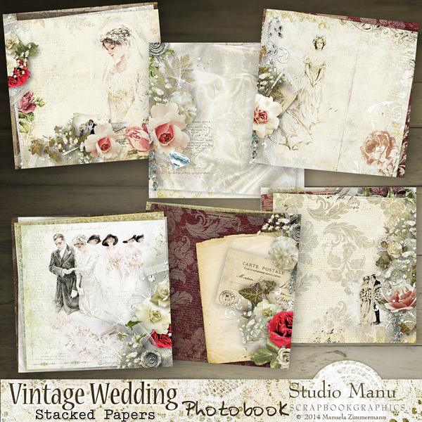 Vintage Wedding Photo Book - bonus stacked papers