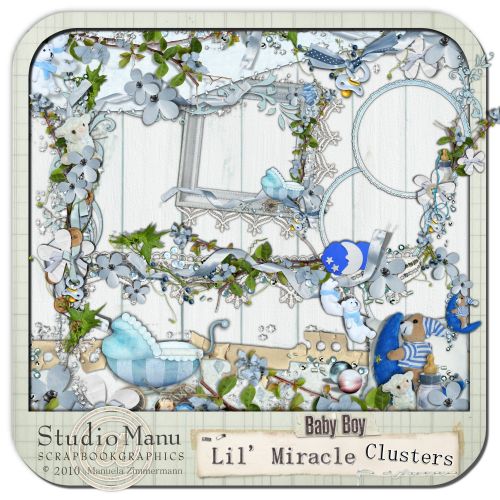 digital scrapbooking kit lil miracle baby boy cluster set