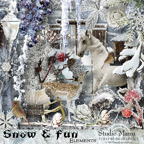 snow and fun elements - scrapbooking page kit