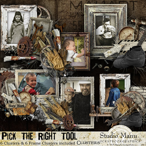 Digital scrapbook masculine clusters