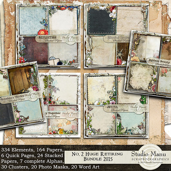 Digital scrapbook retiring stacked papers