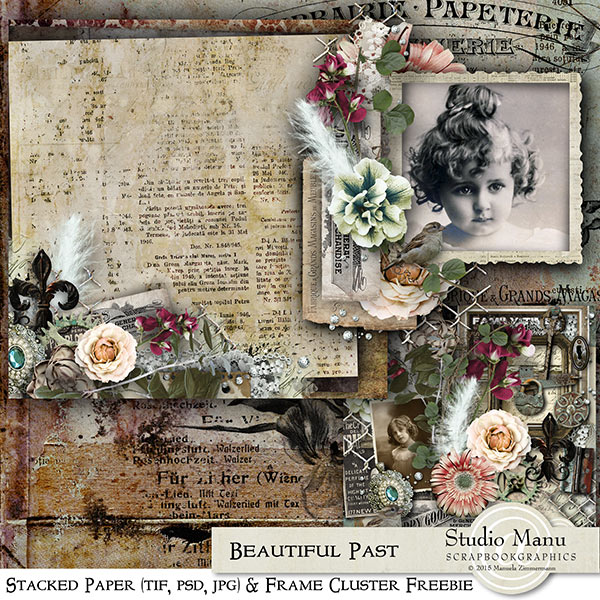 Digital scrapbooking freebie stacked paper + cluster frame