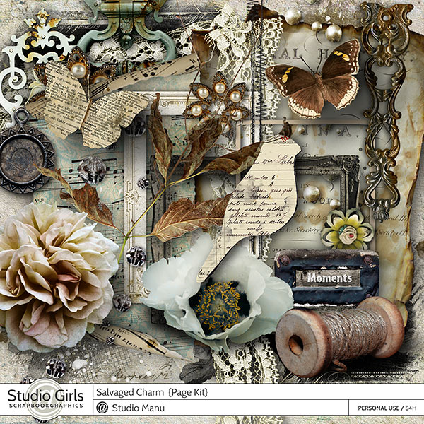 Salvaged Charm Vintage Scrapbooking Page Kit