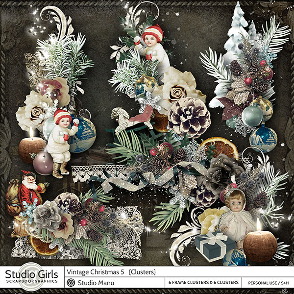 Vintage Christmas Digital Scrapbooking Clusters