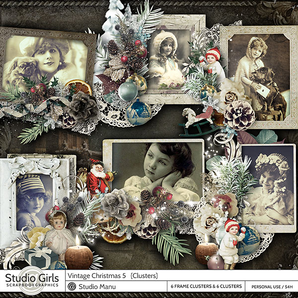 Vintage Christmas Digital Scrapbooking Frame Clusters