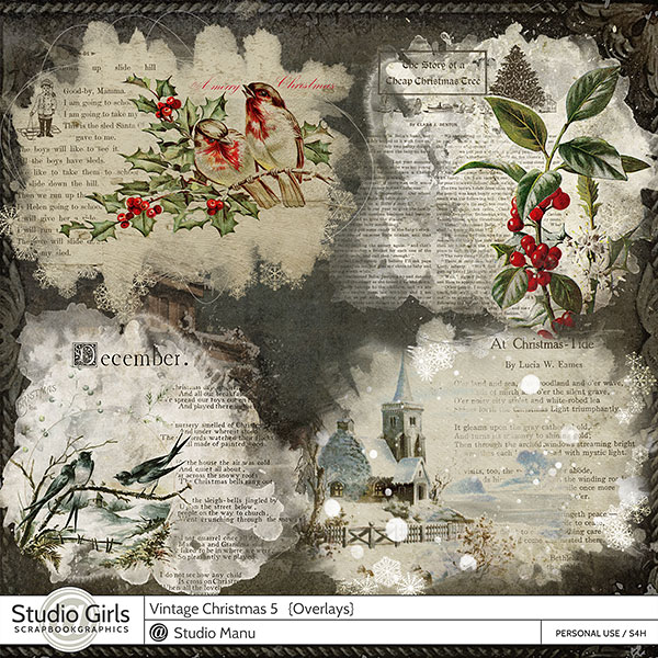 Vintage Christmas Digital Scrapbooking Overlays