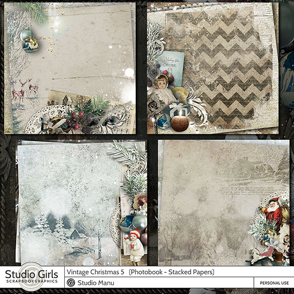 Vintage Christmas Photo Book Stacked Papers
