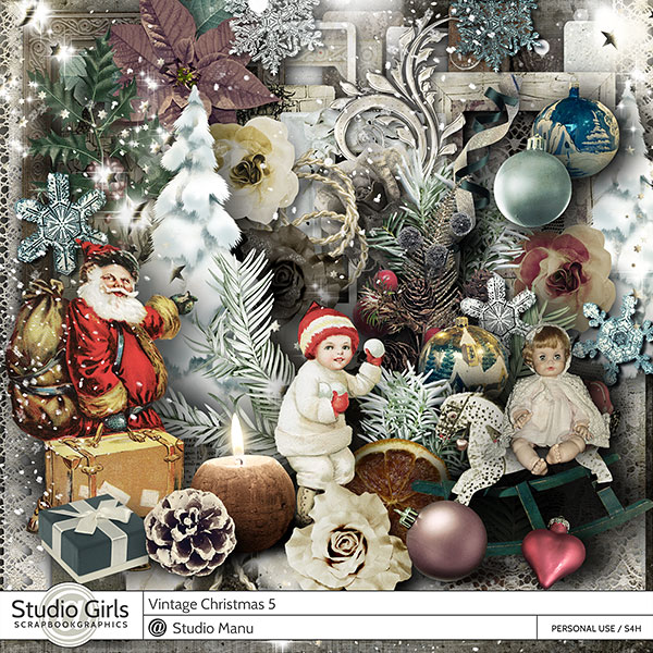 Vintage Christmas Digital Scrapbooking Page Kit