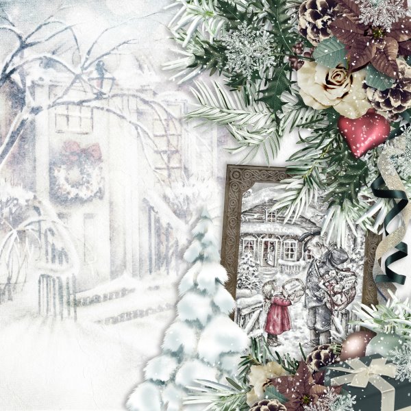 Vintage Christmas Inspiration Layout – Digital Scrapbooking