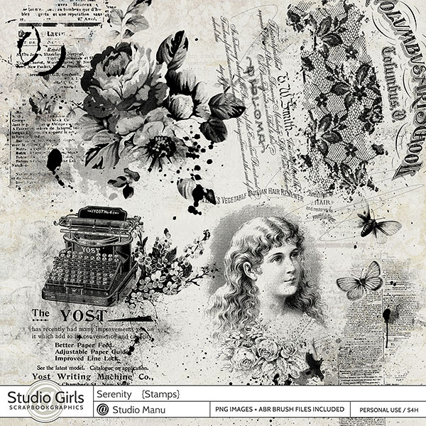 vintage digital scrapbook stamps - brushes