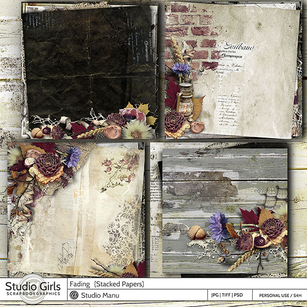 Fading Vintage Autumn Scrapbook Stacked Papers