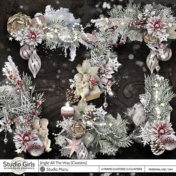 Digital Scrapbook Frames Clusters Winter Christmas Jingle All The Way