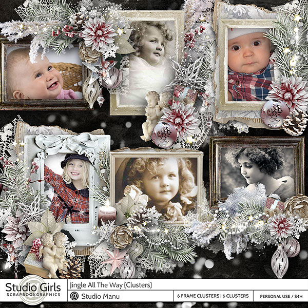 Digital Scrapbook Frames Clusters Winter Christmas Jingle All The Way
