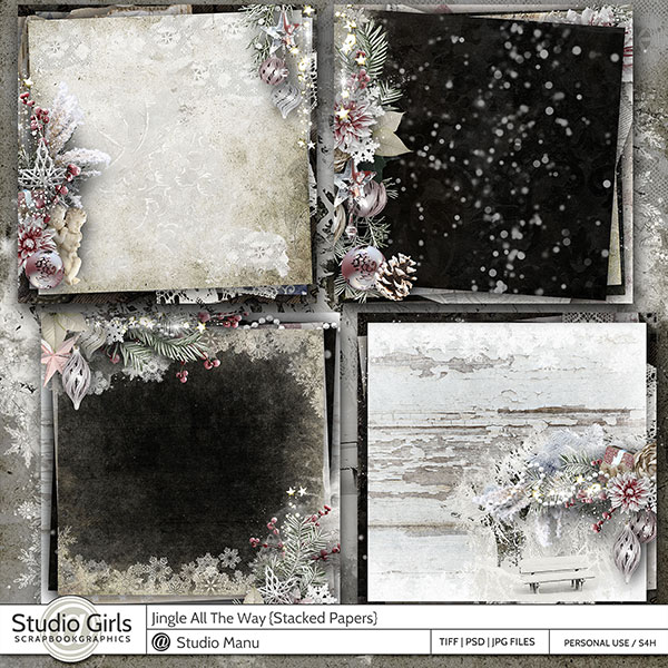 Digital Scrapbook Stacked Papers Winter Christmas Jingle All The Way