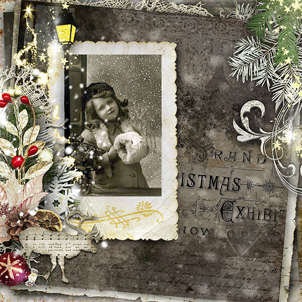 Vintage Christmas Digital Scrapbooking Inspiration Layout