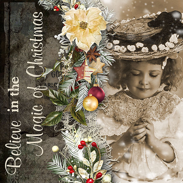 Vintage Christmas Digital Scrapbooking Inspiration Layout