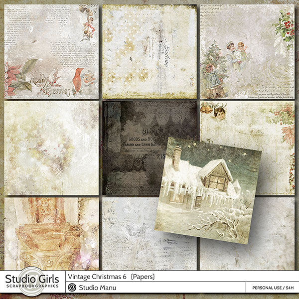 Vintage Christmas Digital Scrapbooking Paper Pack