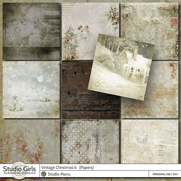 Vintage Christmas Digital Scrapbooking Paper Pack