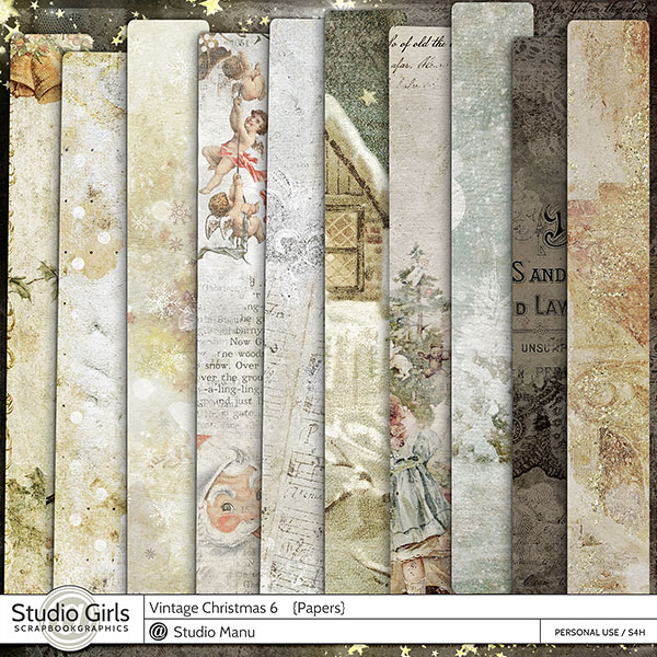 Vintage Christmas Digital Scrapbooking Paper Pack