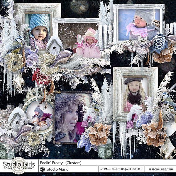 Winter digital scrapbook cluster frames