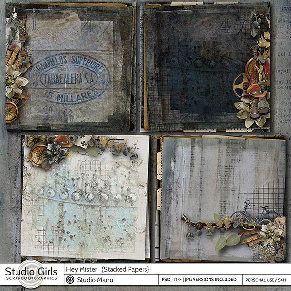 Masculine Scrapbooking Stacked papers