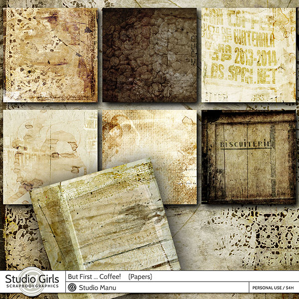 Digital Scrapbook Papers But First ... Coffee!