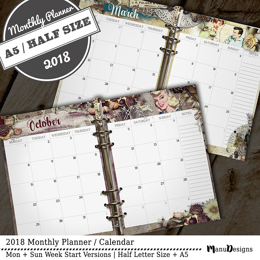 Monthly planner inserts 2018