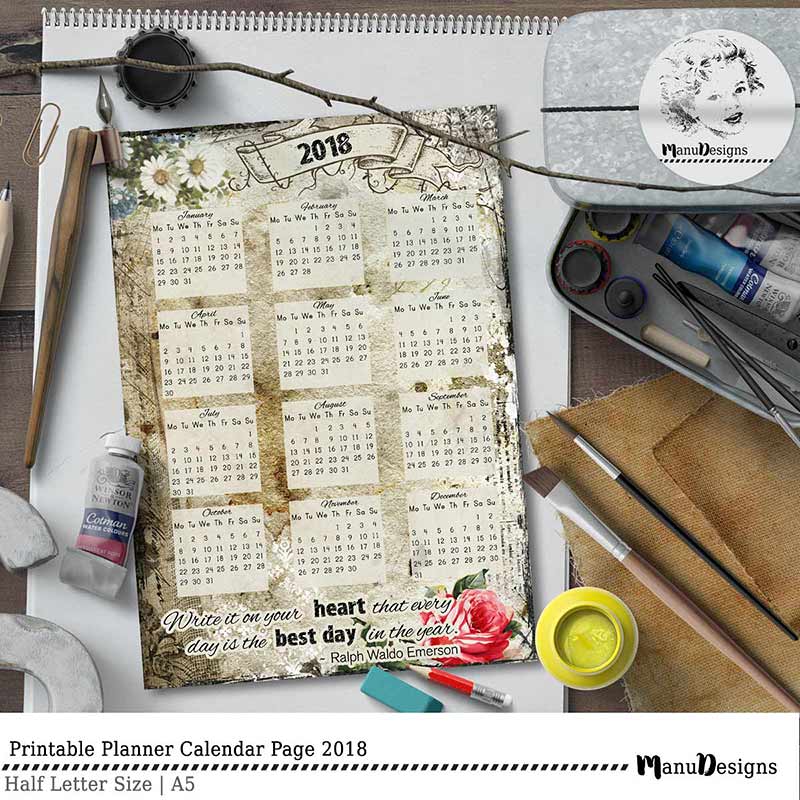 Printable planner calendar insert 2018