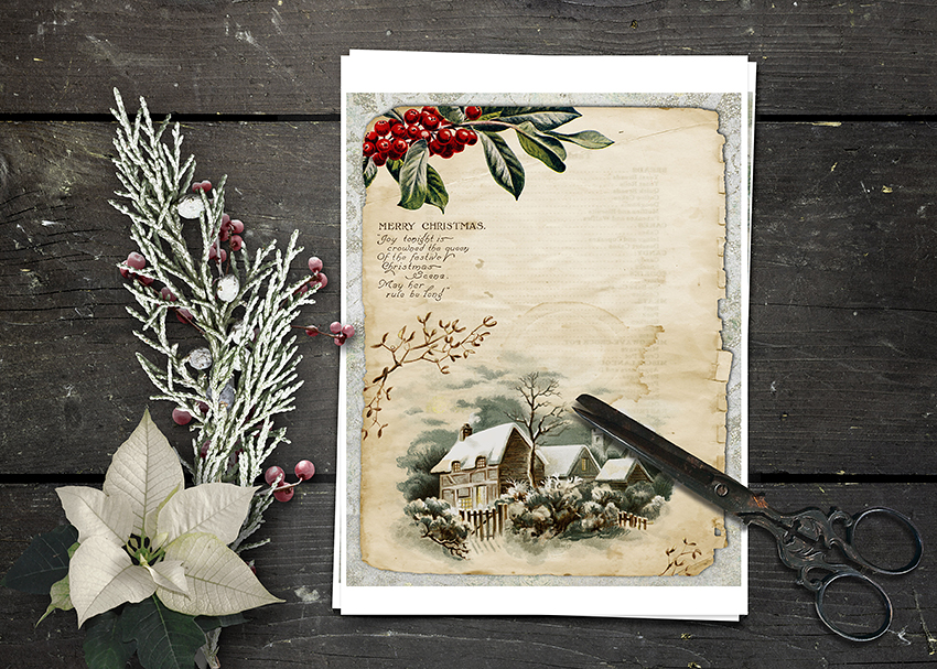 Vintage Christmas Printable Papers 8x10