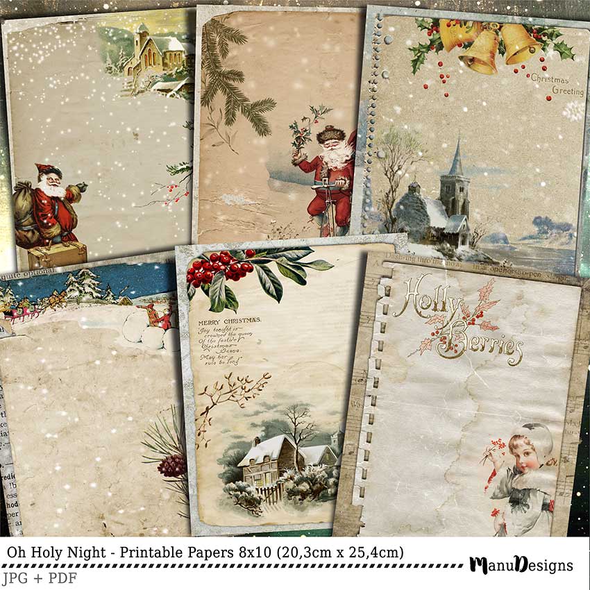 Vintage Christmas Printable Papers 8x10