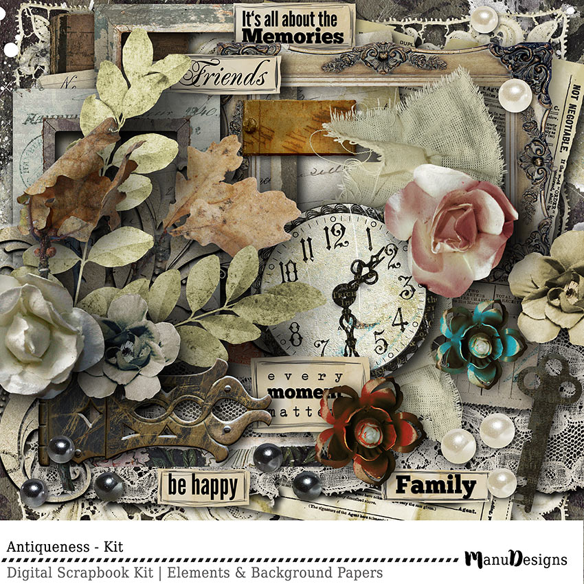 vintage digital scrapbook kit - antiqueness