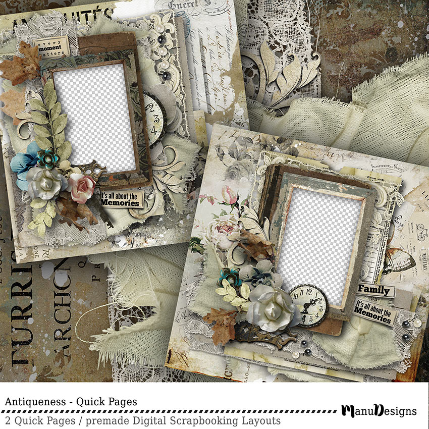 vintage digital scrapbook quick pages