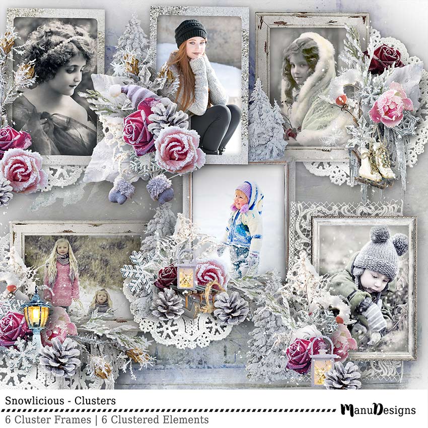 Digital Winter Scrapbook Clusters Snowlicious