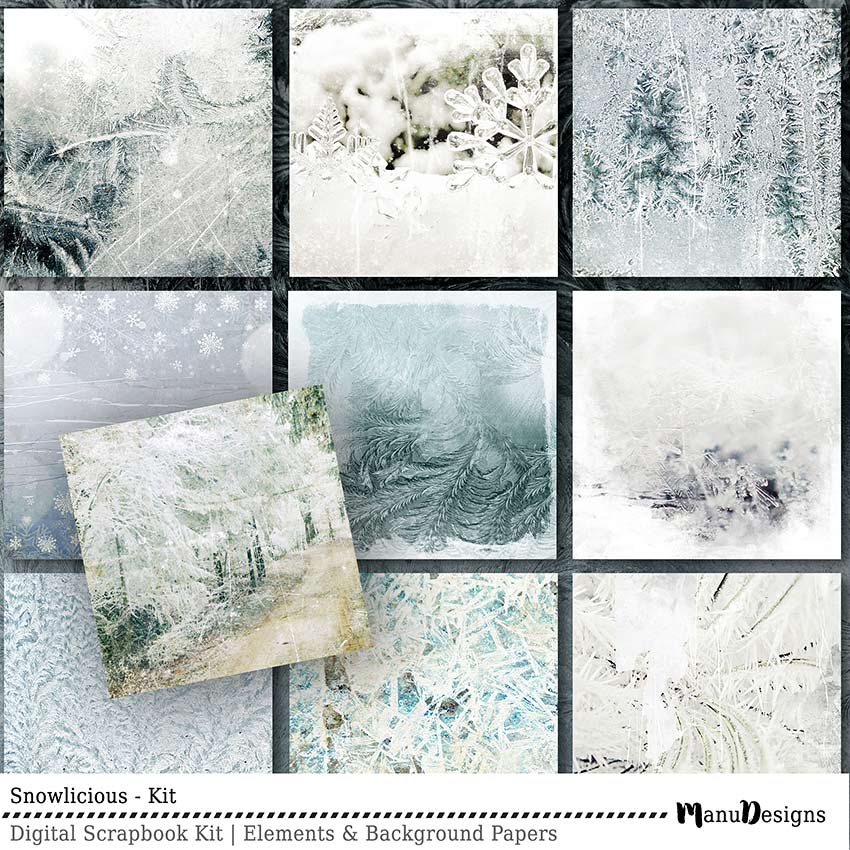 Digital Winter Scrapbook Background Papers Snowlicious