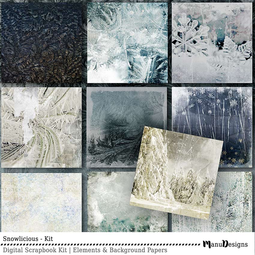 Digital Winter Scrapbook Background Papers Snowlicious