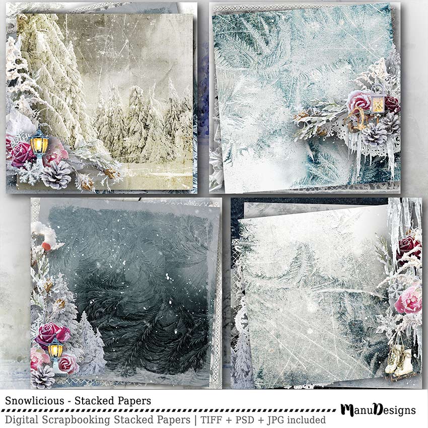 Digital Winter Scrapbook Stacked Papers Snowlicious