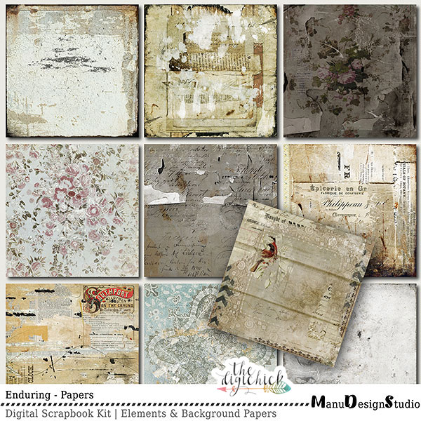 Enduring - Vintage Digital Scrapbook Papers