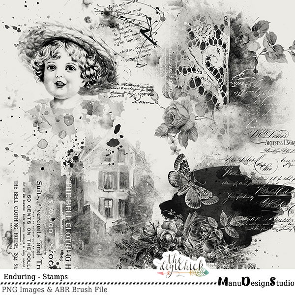 Enduring - Vintage Digital Scrapbooking Brushes and Stamps