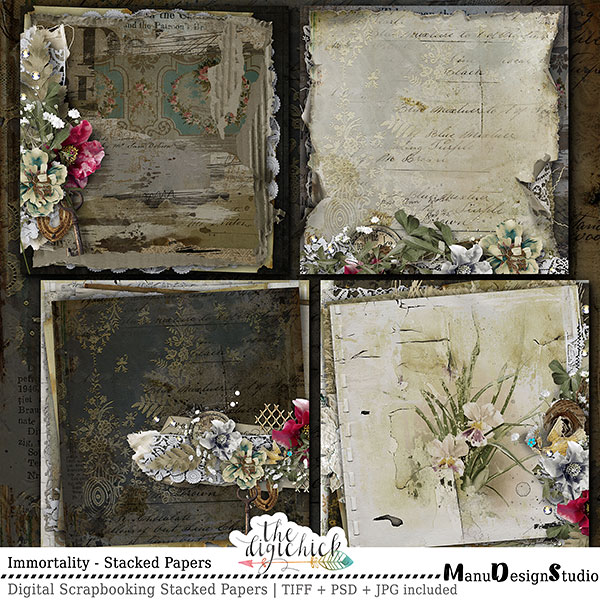 Immortality - Vintage Scrapbook Stacked Papers