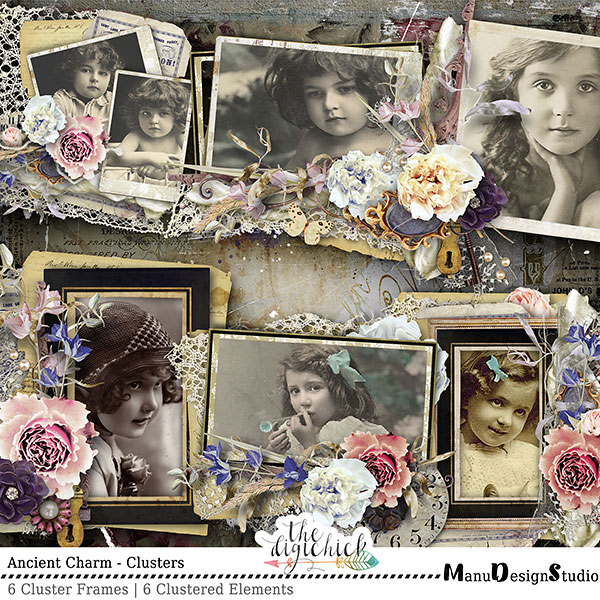 Vintage Digital Scrapbook Clusters