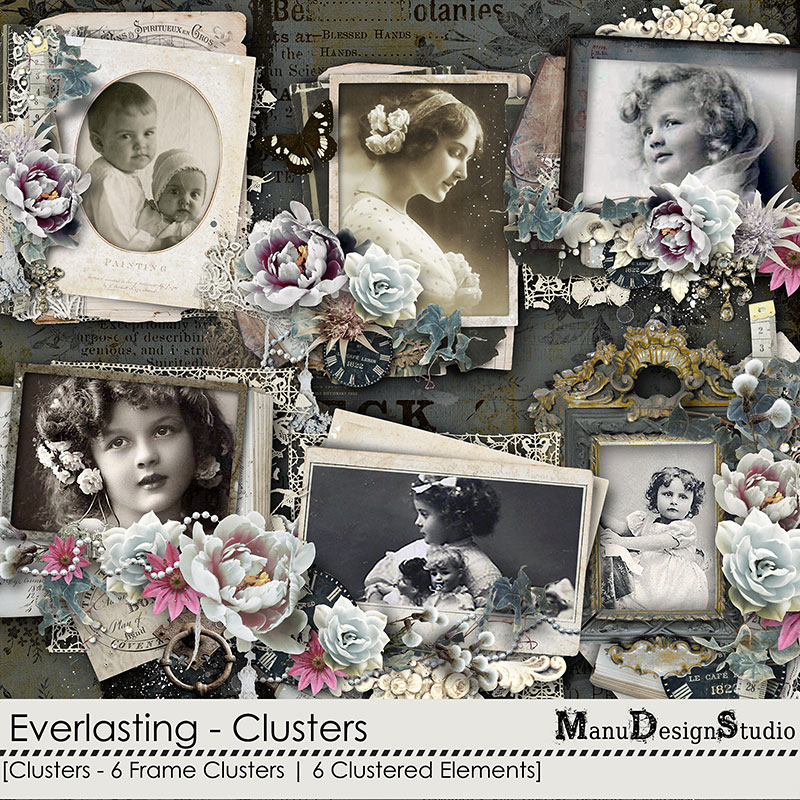 Vintage Digital Scrapbook Clusters