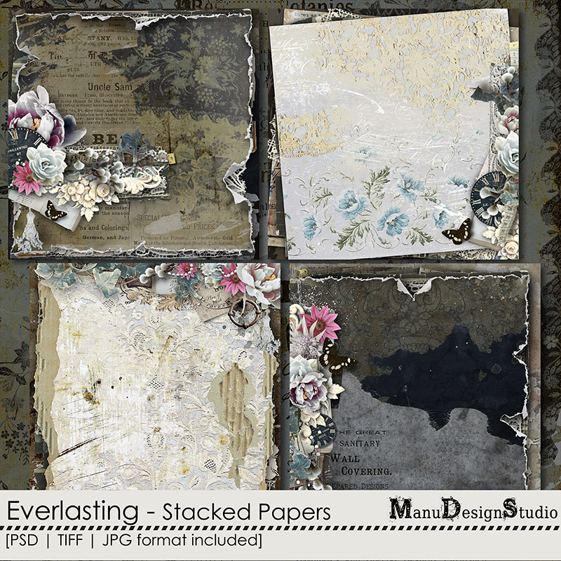 Vintage Digital Scrapbook Stacked Papers