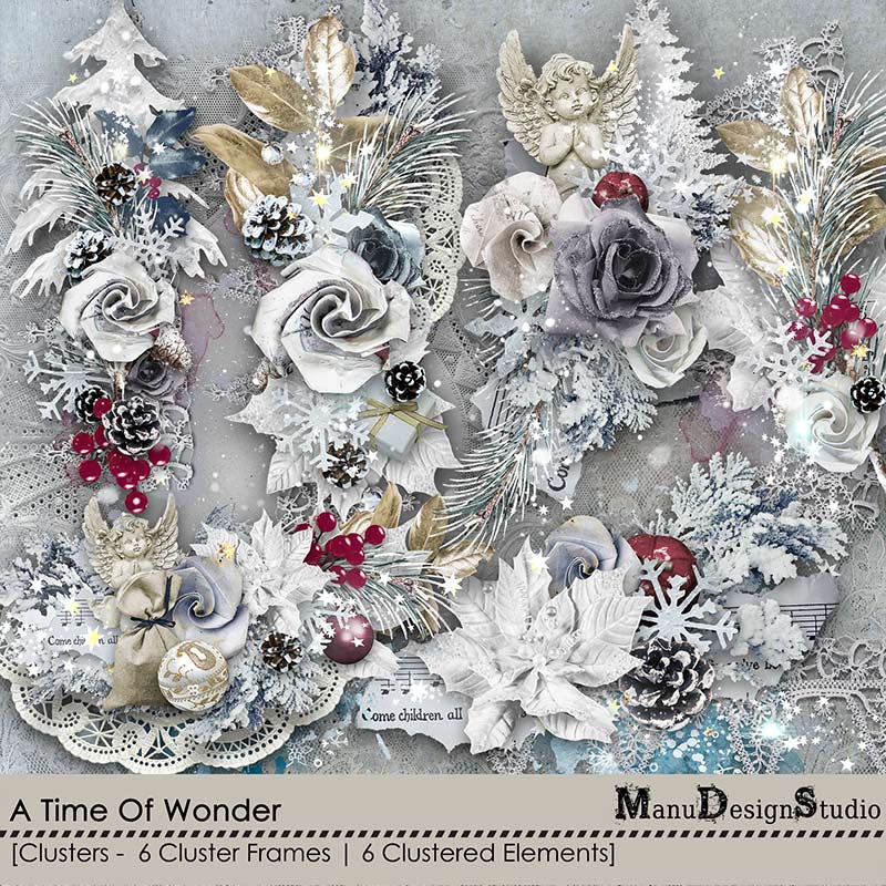 Christmas Digital Scrapbook Clusters