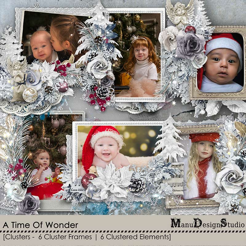 Christmas Digital Scrapbook Clusters