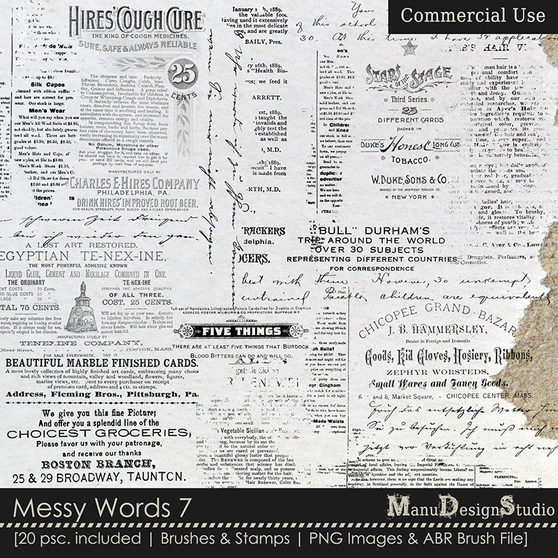 Messy Words Text Commercial Use Brushes and Stamps for Scrapbook Designers