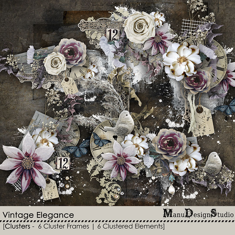 Vintage digital scrapbook clusters