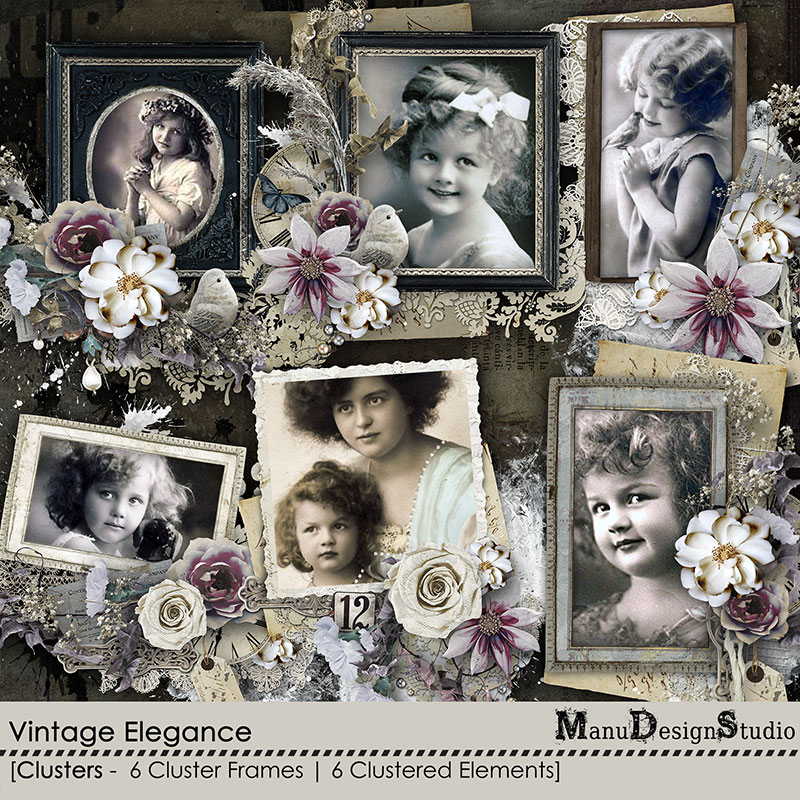 Vintage digital scrapbook cluster frames